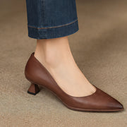 Beatrix Women's Leather Pointed-Toe Kitten Heel Pumps - Brown - Women's Footwear > Heels > Pointed-Toe Kitten Heel Pumps - Michael Verde - Image 1