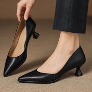 Beatrix Women's Leather Pointed-Toe Kitten Heel Pumps - Black - Women's Shoes - Michael Verde - Image 2