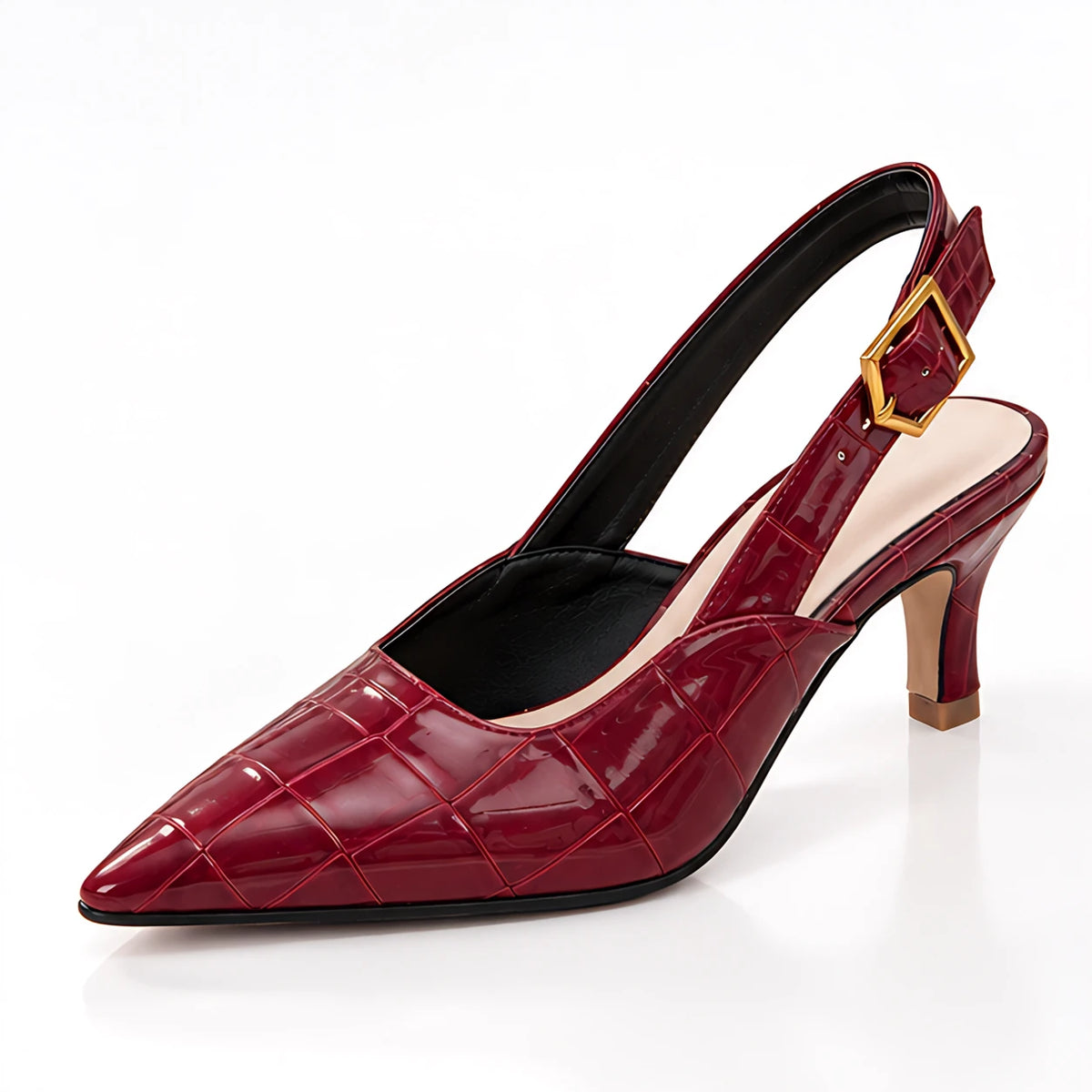 Belvienne Women's Croc-Embossed Pointed-Toe Slingback Kitten Heels - Red - Women's Footwear > Heels > Slingback Kitten Heels - Michael Verde - Image 1