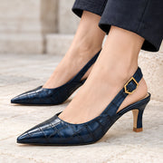 Belvienne Women's Croc-Embossed Pointed-Toe Slingback Kitten Heels - Blue - Women's Footwear > Heels > Slingback Kitten Heels - Michael Verde - Image 3