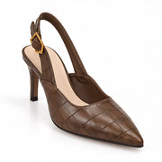 Belvienne Women's Croc-Embossed Pointed-Toe Slingback Kitten Heels - Brown - Women's Footwear > Heels > Slingback Kitten Heels - Michael Verde - Image 1