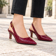 Belvienne Women's Croc-Embossed Pointed-Toe Slingback Kitten Heels - Red - Women's Footwear > Heels > Slingback Kitten Heels - Michael Verde - Image 3