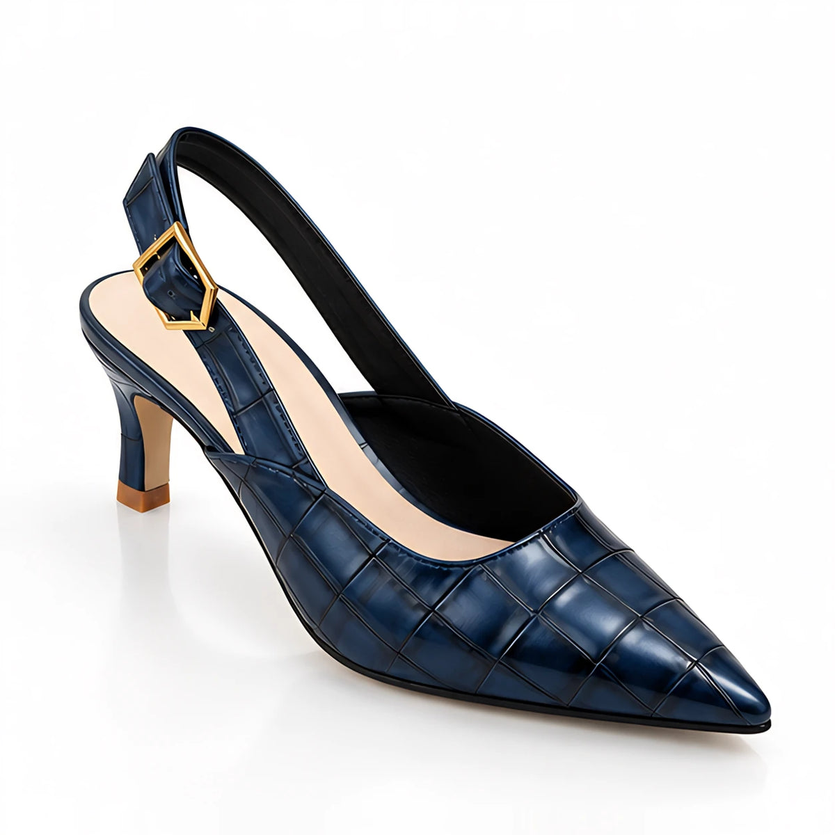 Belvienne Women's Croc-Embossed Pointed-Toe Slingback Kitten Heels - Blue - Women's Footwear > Heels > Slingback Kitten Heels - Michael Verde - Image 1