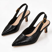Belvienne Women's Croc-Embossed Pointed-Toe Slingback Kitten Heels - Black - Shoes - Michael Verde - Image 2