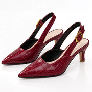 Belvienne Women's Croc-Embossed Pointed-Toe Slingback Kitten Heels - Red - Shoes - Michael Verde - Image 2