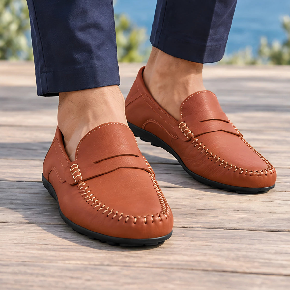 Bexford Men's Leather Moc-Toe Penny Loafers - Brown - Men's Footwear > Loafers > Penny Loafers - Michael Verde - Image 1