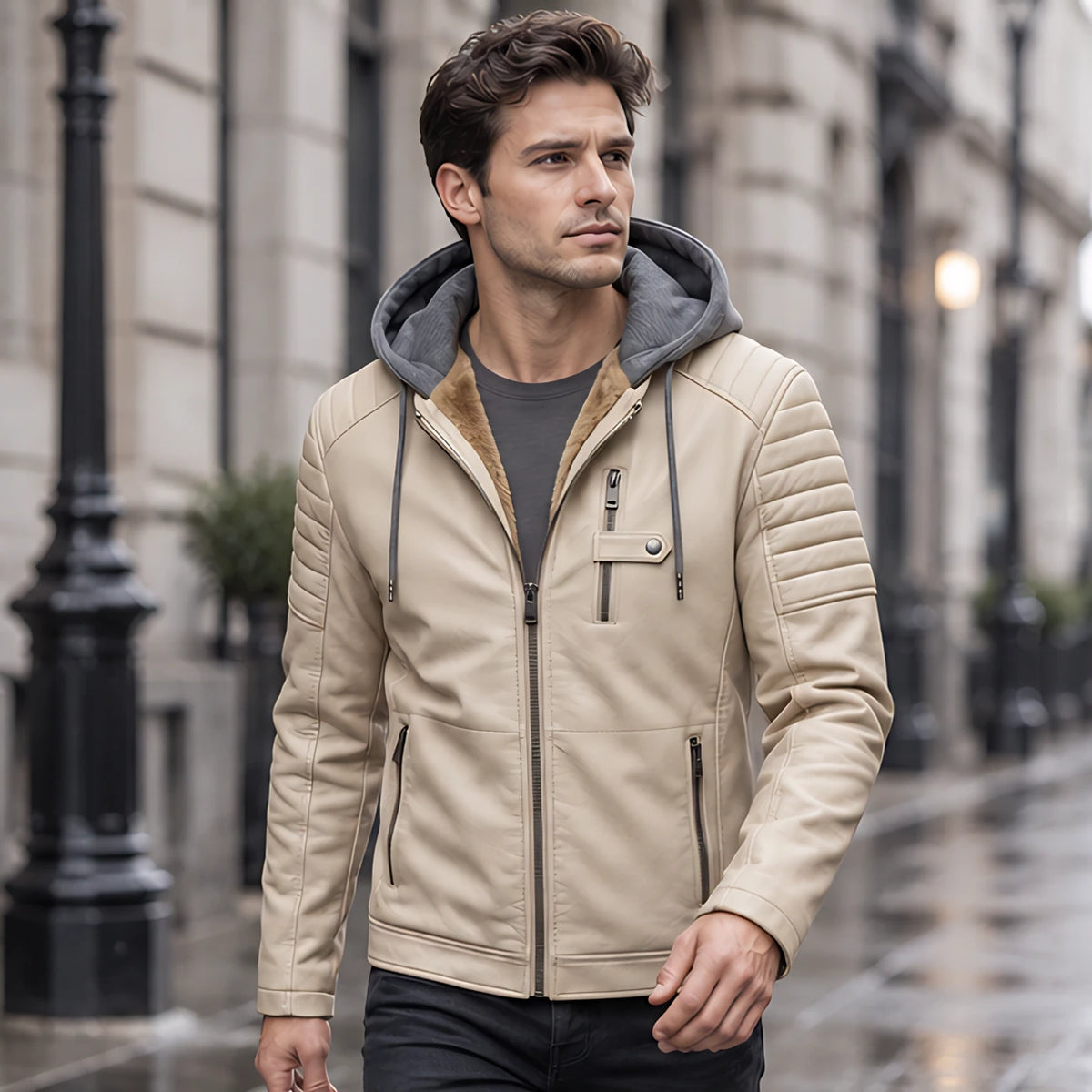 Blaise Men's Hooded Quilted-Sleeve Jacket - Forged Ivory - Casual Jacket - Michael Verde - Image 2