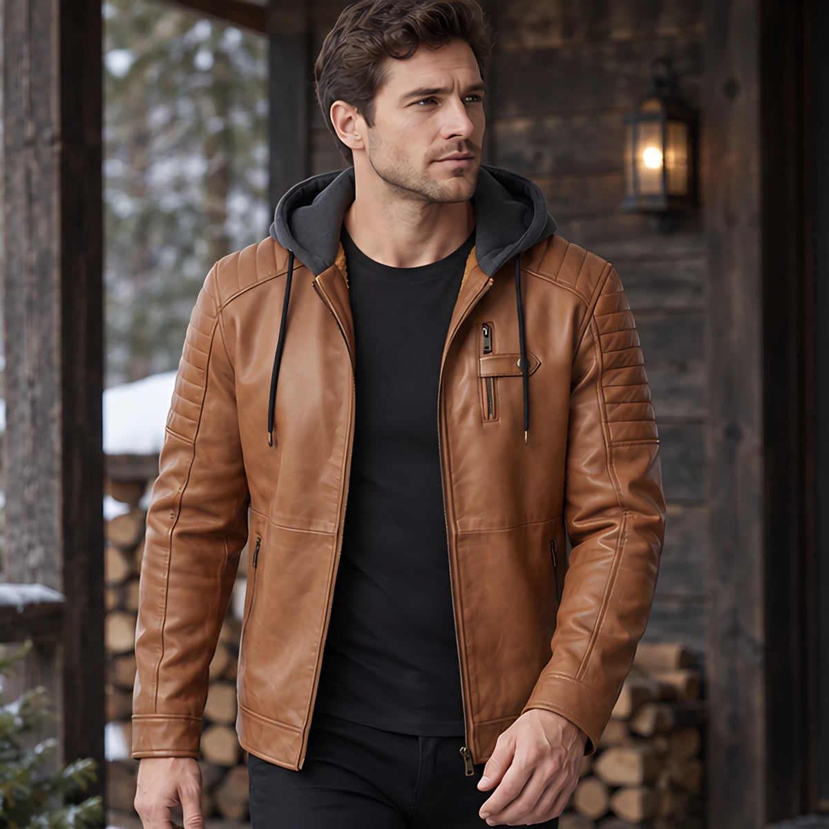 Blaise Men's Hooded Quilted-Sleeve Jacket - Vintage Brown - Casual Jacket - Michael Verde - Image 2