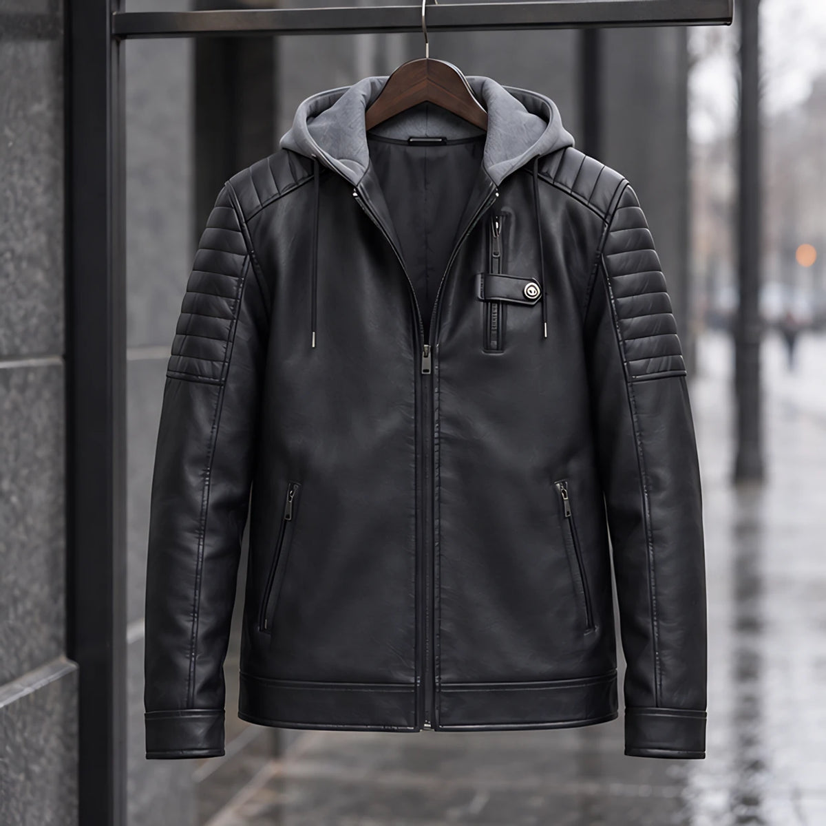 Blaise Men's Hooded Quilted-Sleeve Jacket - Classic Black - Chest Pocket Jacket - Michael Verde - Image 3