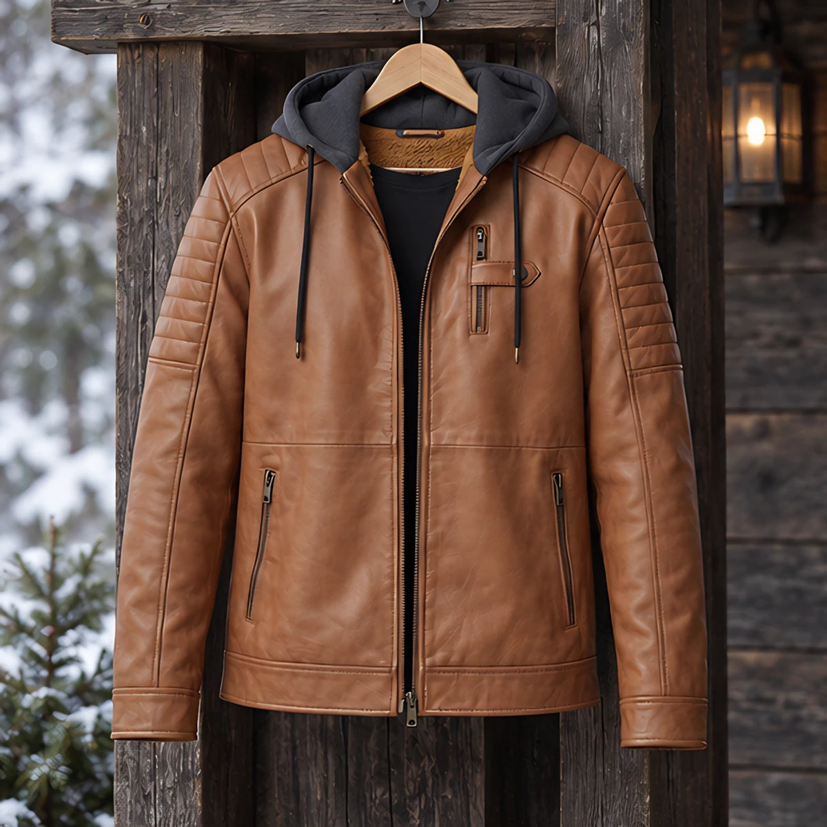 Blaise Men's Hooded Quilted-Sleeve Jacket - Vintage Brown - Chest Pocket Jacket - Michael Verde - Image 3