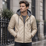 Blaise Men's Hooded Quilted-Sleeve Jacket - Forged Ivory - Men's Clothing > Outerwear > Hooded Jackets - Michael Verde - Image 1