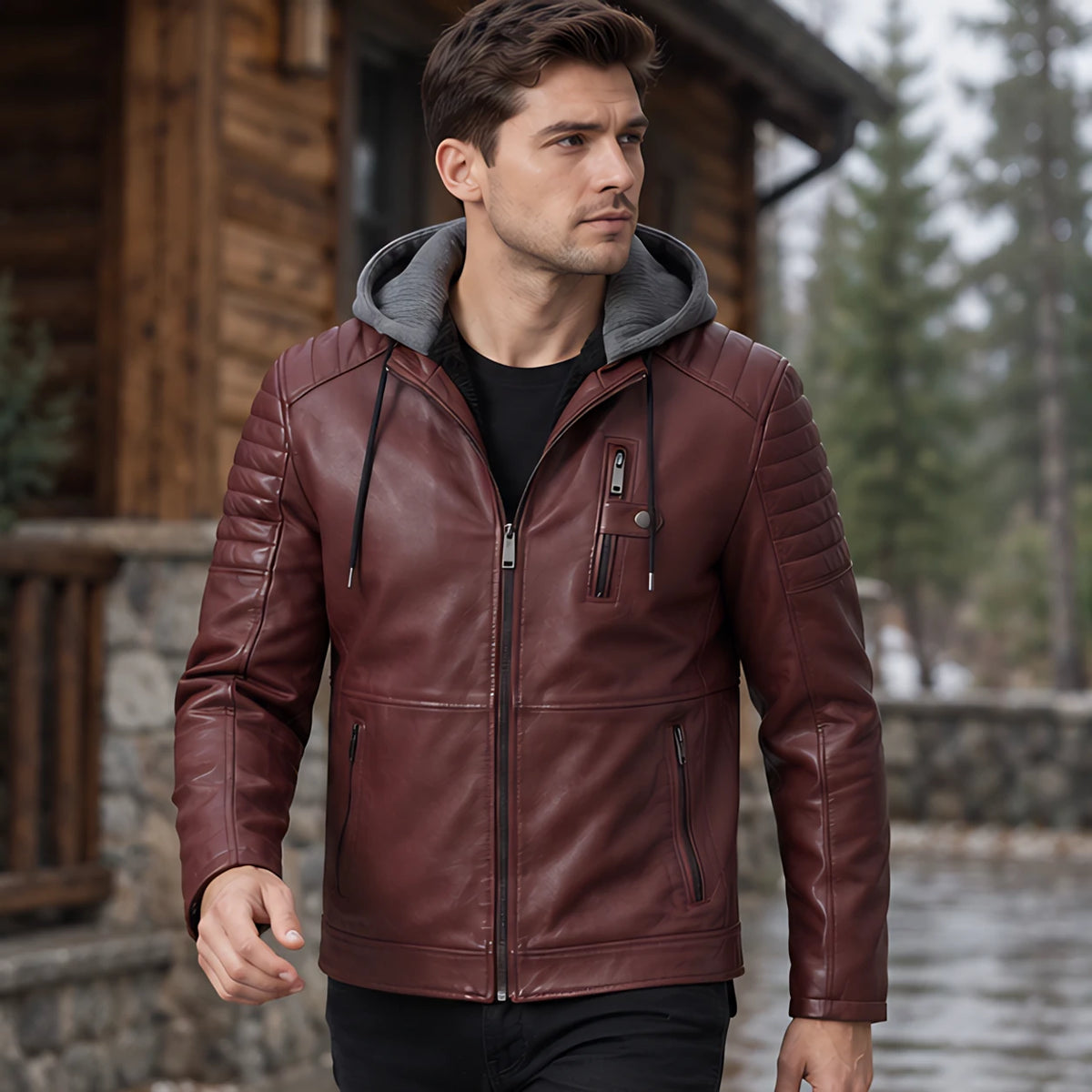 Blaise Men's Hooded Quilted-Sleeve Jacket - Heritage Red - Casual Jacket - Michael Verde - Image 2