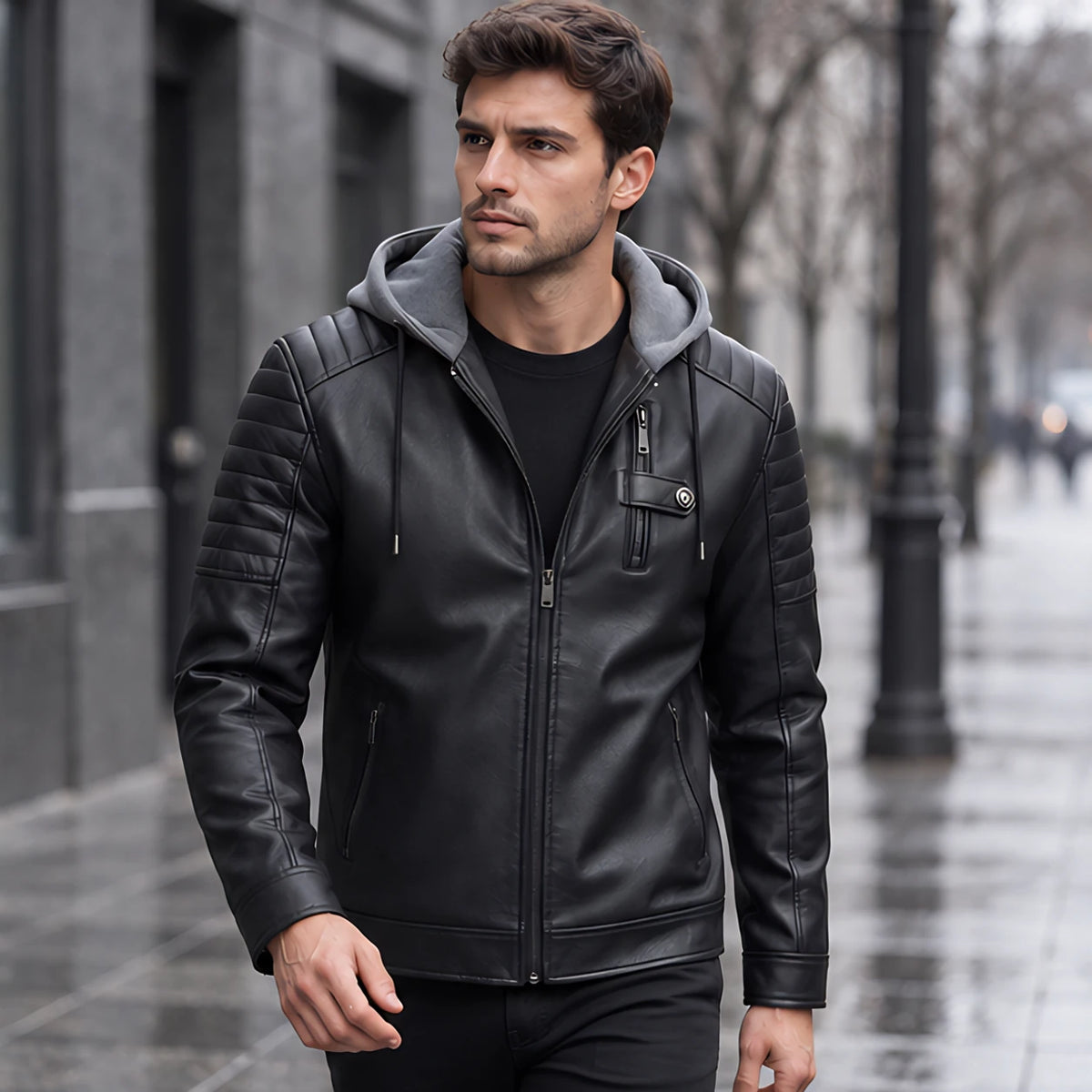 Blaise Men's Hooded Quilted-Sleeve Jacket - Classic Black - Casual Jacket - Michael Verde - Image 2