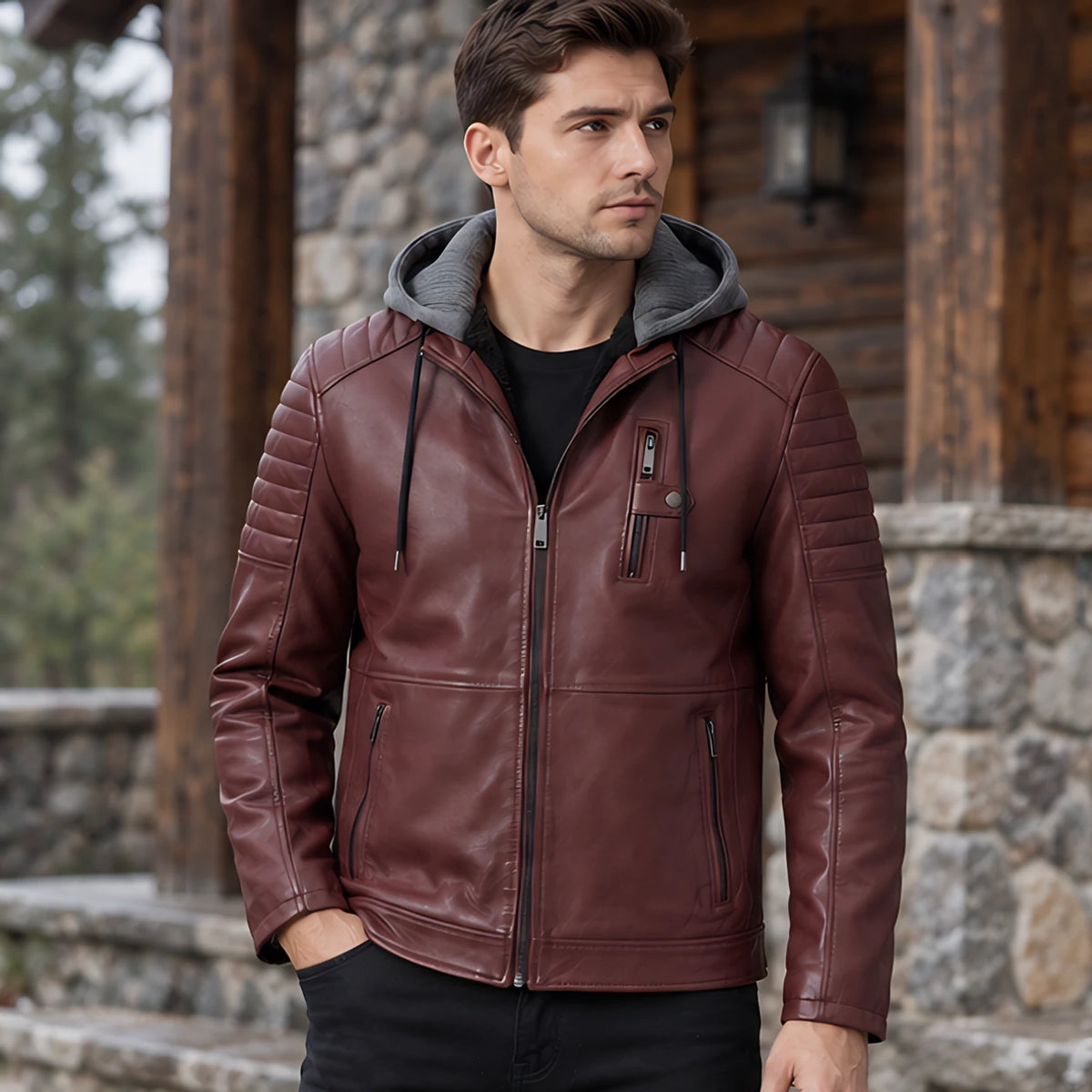 Blaise Men's Hooded Quilted-Sleeve Jacket - Heritage Red - Men's Clothing > Outerwear > Hooded Jackets - Michael Verde - Image 1
