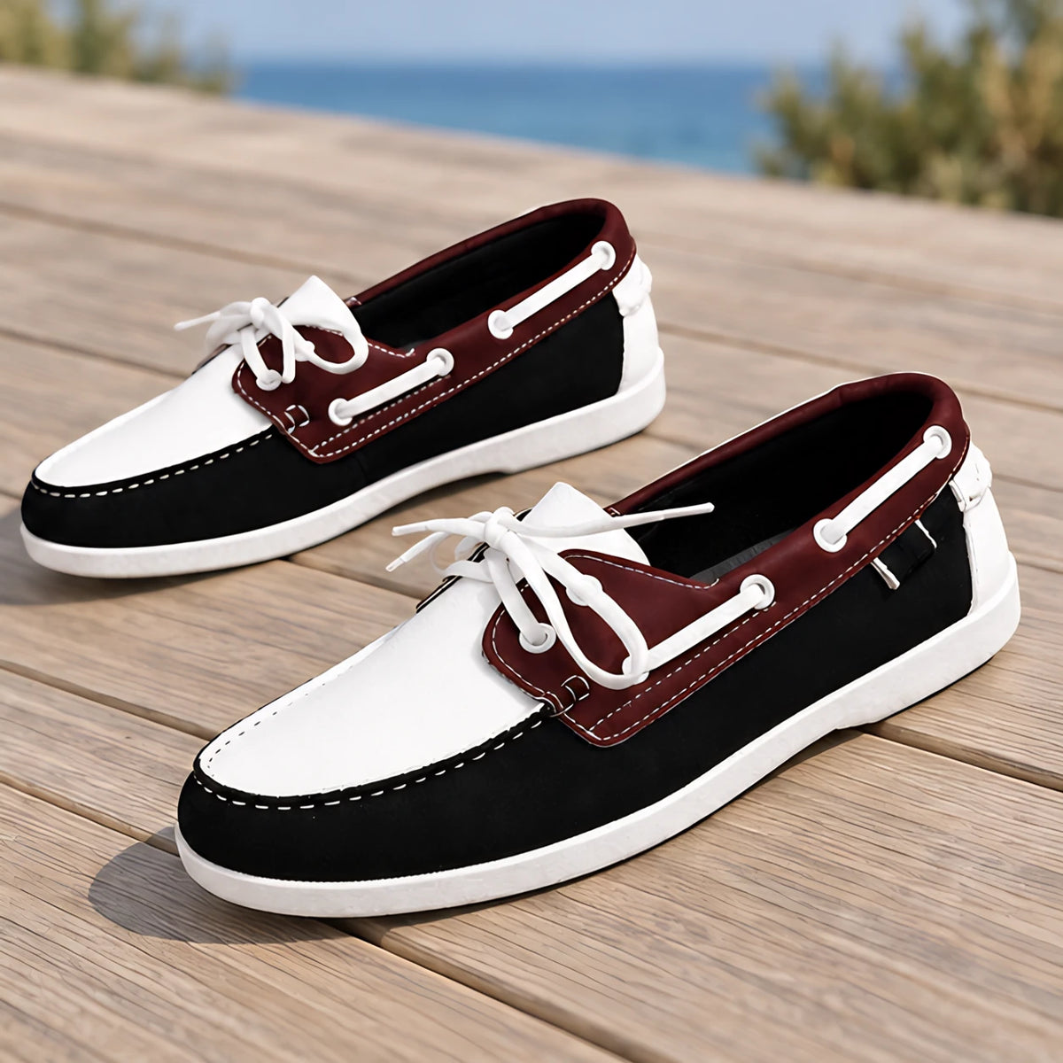 Brennan Men's Moc-Toe Boat Shoes - White/Black - Men's Footwear > Casual Shoes > Boat Shoes - Michael Verde - Image 3