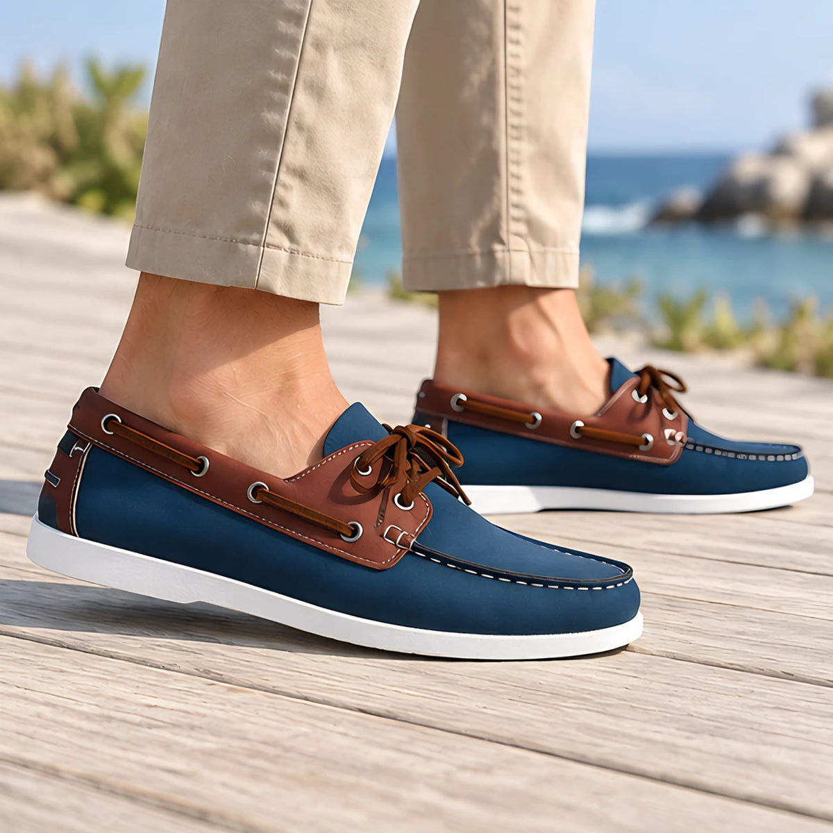 Brennan Men's Moc-Toe Boat Shoes - Blue - Shoes - Michael Verde - Image 2