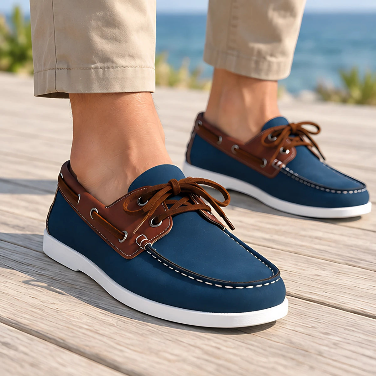 Brennan Men's Moc-Toe Boat Shoes - Blue - Men's Footwear > Casual Shoes > Boat Shoes - Michael Verde - Image 1