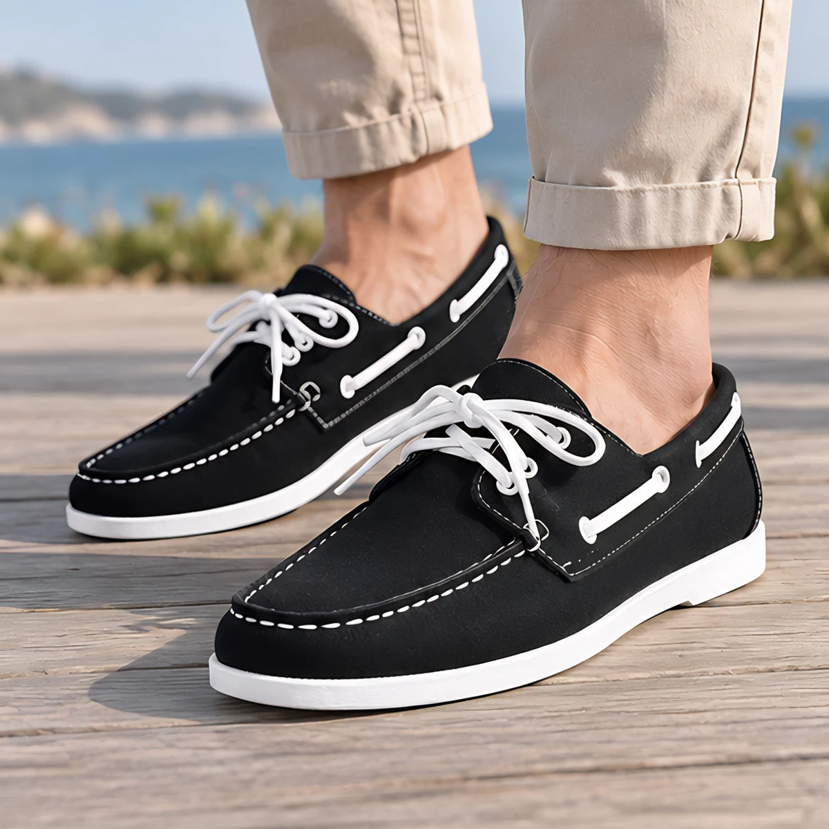 Brennan Men's Moc-Toe Boat Shoes - Black - Men's Footwear > Casual Shoes > Boat Shoes - Michael Verde - Image 1