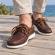Brennan Men's Moc-Toe Boat Shoes - Dark Brown - Men's Footwear > Casual Shoes > Boat Shoes - Michael Verde - Image 1