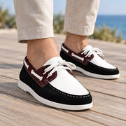 Brennan Men's Moc-Toe Boat Shoes - White/Black - Men's Footwear > Casual Shoes > Boat Shoes - Michael Verde - Image 1