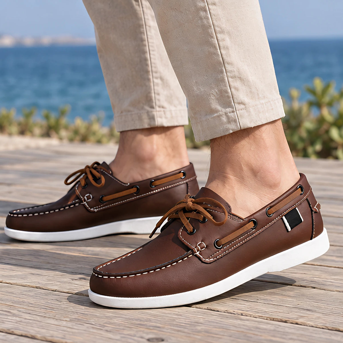 Brennan Men's Moc-Toe Boat Shoes - Dark Brown - Shoes - Michael Verde - Image 2