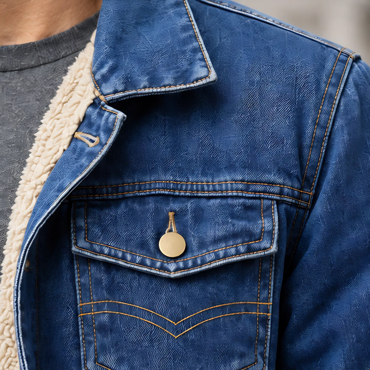 Byron Men's Classic Sherpa-Lined Denim Jacket - Dark Blue - Chest Pocket Jacket - Michael Verde - Image 4