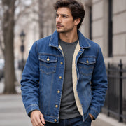 Byron Men's Classic Sherpa-Lined Denim Jacket - Dark Blue - Button Front Jacket - Michael Verde - Image 2