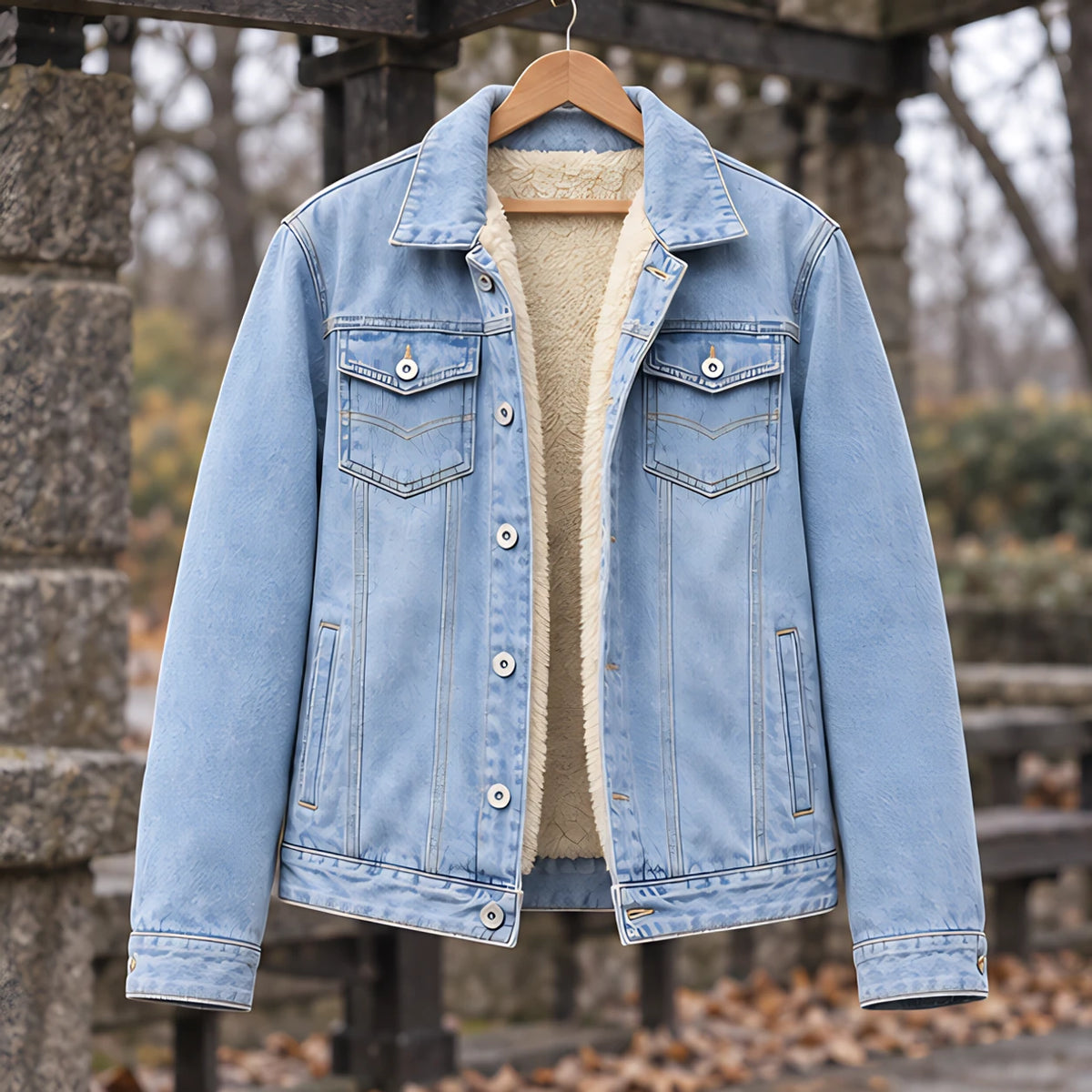 Byron Men's Classic Sherpa-Lined Denim Jacket - Light Blue - Casual Jacket - Michael Verde - Image 3