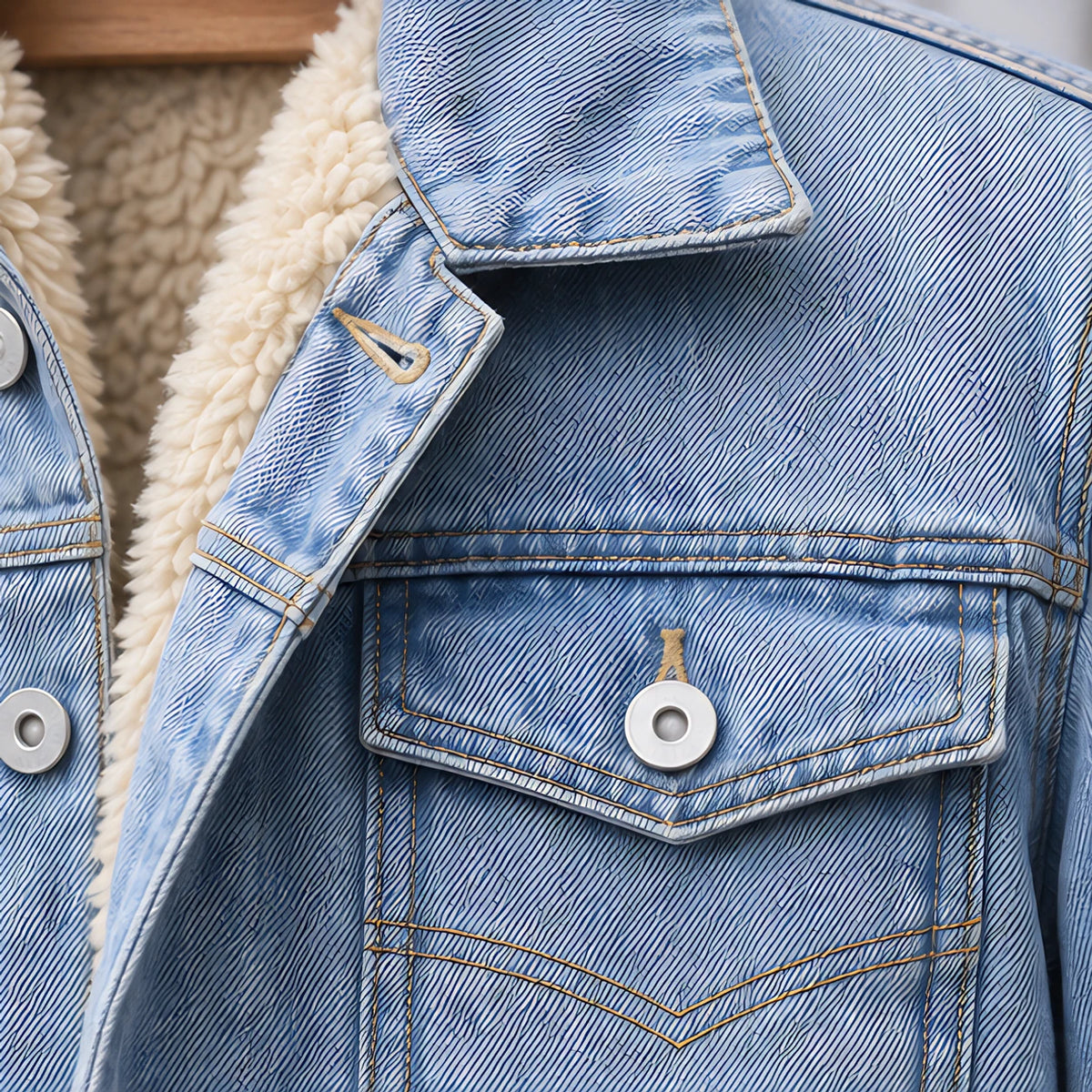 Byron Men's Classic Sherpa-Lined Denim Jacket - Light Blue - Chest Pocket Jacket - Michael Verde - Image 4