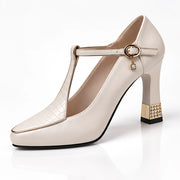 Caelisse Women's Leather T-Strap Pumps - White - Women's Footwear > Heels > T-Strap Pumps - Michael Verde - Image 1