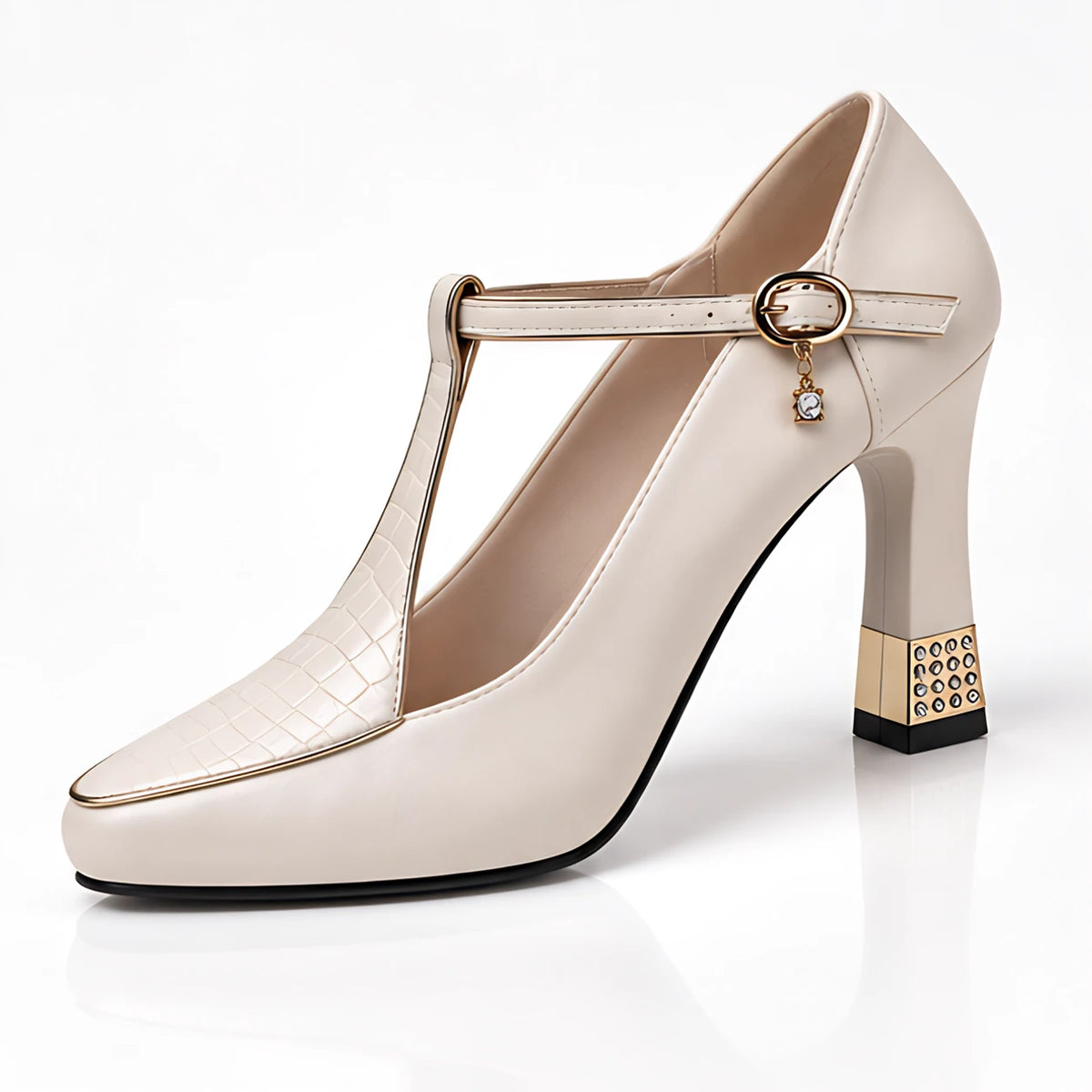 Caelisse Women's Leather T-Strap Pumps - White - Women's Footwear > Heels > T-Strap Pumps - Michael Verde - Image 1