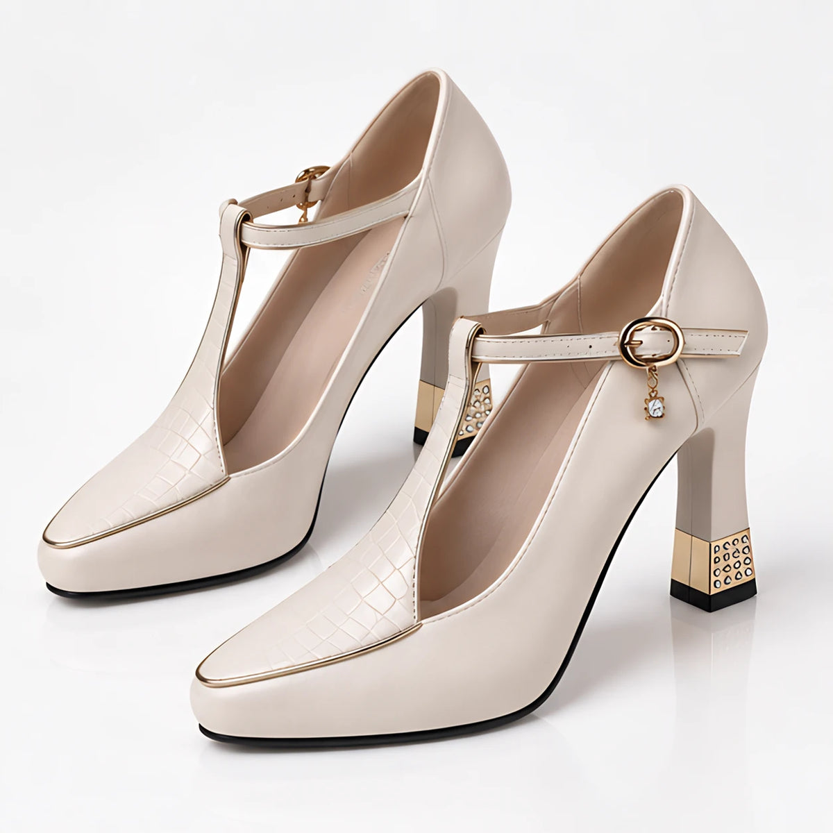 Caelisse Women's Leather T-Strap Pumps - White - Footwear - Michael Verde - Image 2