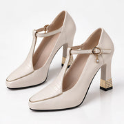 Caelisse Women's Leather T-Strap Pumps - White - Footwear - Michael Verde - Image 2