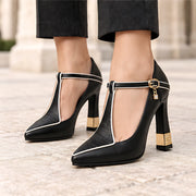 Caelisse Women's Leather T-Strap Pumps - Black - Heels - Michael Verde - Image 3