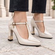 Caelisse Women's Leather T-Strap Pumps - White - Heels - Michael Verde - Image 3