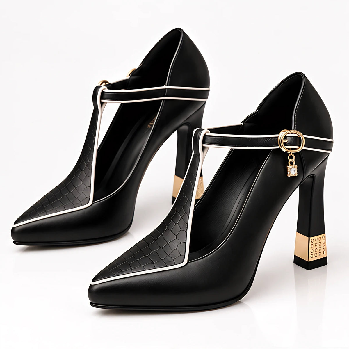 Caelisse Women's Leather T-Strap Pumps - Black - Footwear - Michael Verde - Image 2