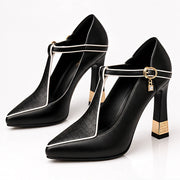 Caelisse Women's Leather T-Strap Pumps - Black - Footwear - Michael Verde - Image 2