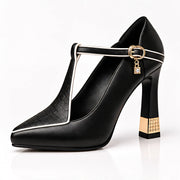 Caelisse Women's Leather T-Strap Pumps - Black - Women's Footwear > Heels > T-Strap Pumps - Michael Verde - Image 1