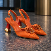 Calandra Women's Crystal Slingback Heels - Tangerine - Footwear - Michael Verde - Image 2