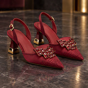 Calandra Women's Crystal Slingback Heels - Burgundy - Footwear - Michael Verde - Image 2