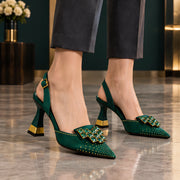 Calandra Women's Crystal Slingback Heels - Emerald - Women's Footwear > Heels > Slingback Heels - Michael Verde - Image 1