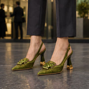 Calandra Women's Crystal Slingback Heels - Green - Women's Footwear > Heels > Slingback Heels - Michael Verde - Image 1
