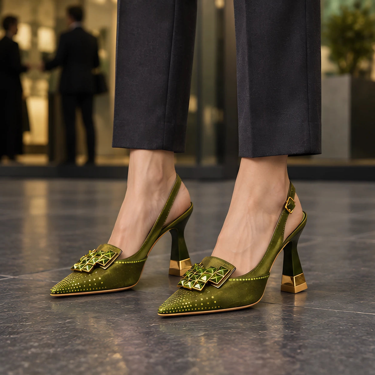Calandra Women's Crystal Slingback Heels - Green - Women's Footwear > Heels > Slingback Heels - Michael Verde - Image 1