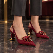 Calandra Women's Crystal Slingback Heels - Burgundy - Women's Footwear > Heels > Slingback Heels - Michael Verde - Image 1