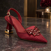 Calandra Women's Crystal Slingback Heels - Burgundy - Heels - Michael Verde - Image 3
