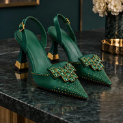 Calandra Women's Crystal Slingback Heels - Emerald - Footwear - Michael Verde - Image 2