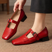 Calista Women's Leather T-Strap Pumps - Red - Women's Shoes - Michael Verde - Image 2
