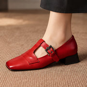 Calista Women's Leather T-Strap Pumps - Red - Women's Footwear > Pumps > T-Strap Pumps - Michael Verde - Image 1