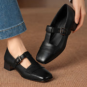 Calista Women's Leather T-Strap Pumps - Black - Women's Shoes - Michael Verde - Image 2