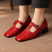 Calista Women's Leather T-Strap Pumps - Red - Women's Heels - Michael Verde - Image 3